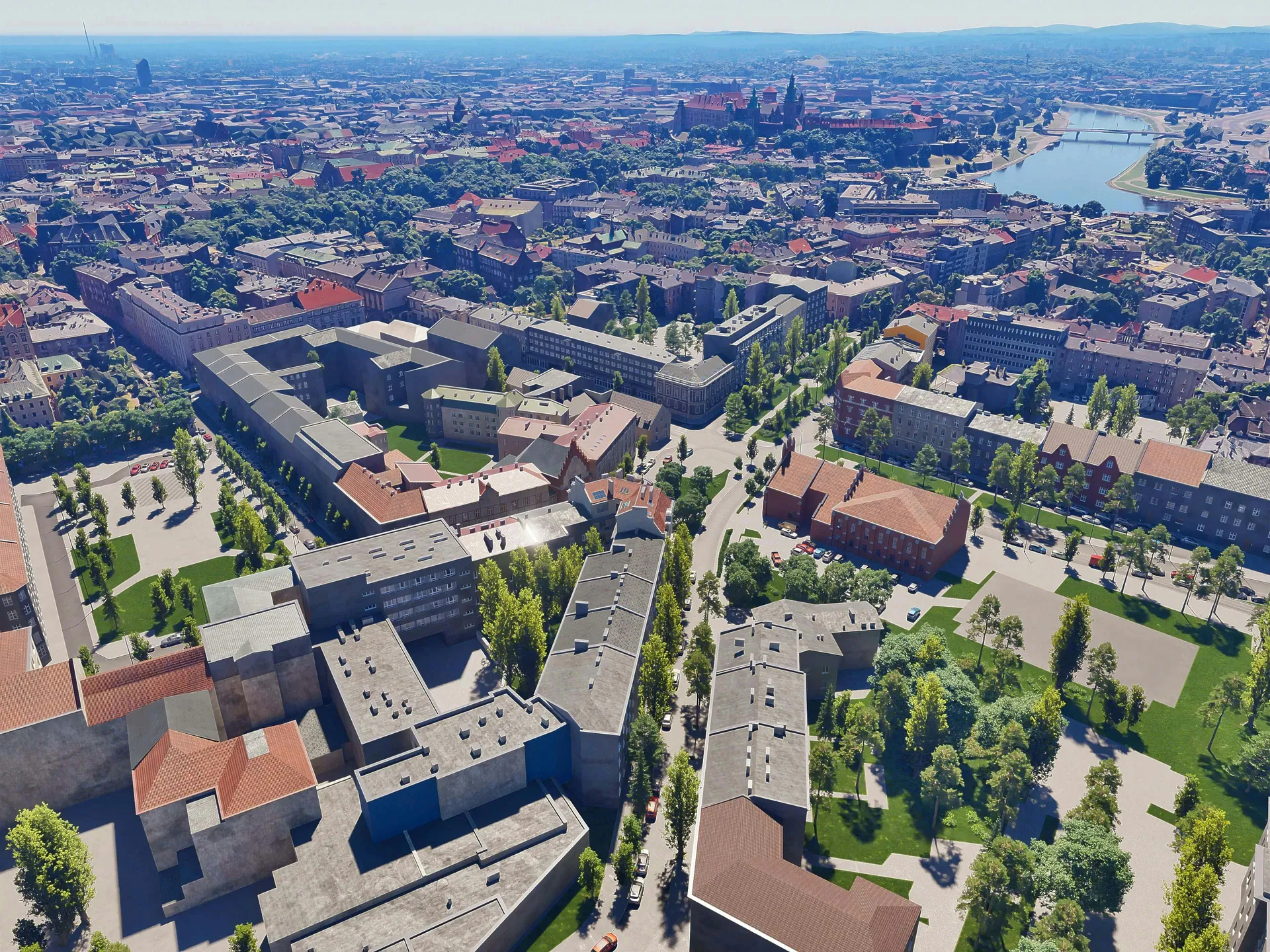 Presentación interactiva de la relación de una casa de vecindad histórica con el paisaje urbano de Cracovia y el panorama de la ciudad