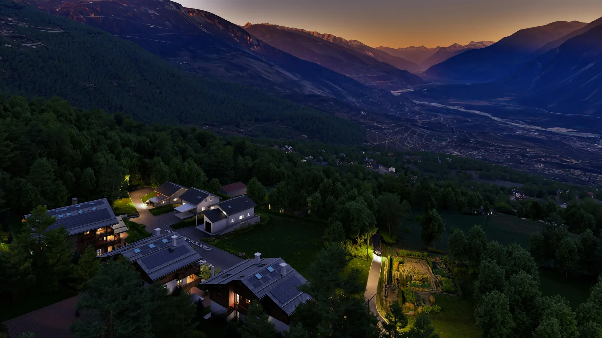 Visualización arquitectónica 3D que pone en valor la calidad de los espacios y el valor de inversión de propiedades de lujo en la montaña.