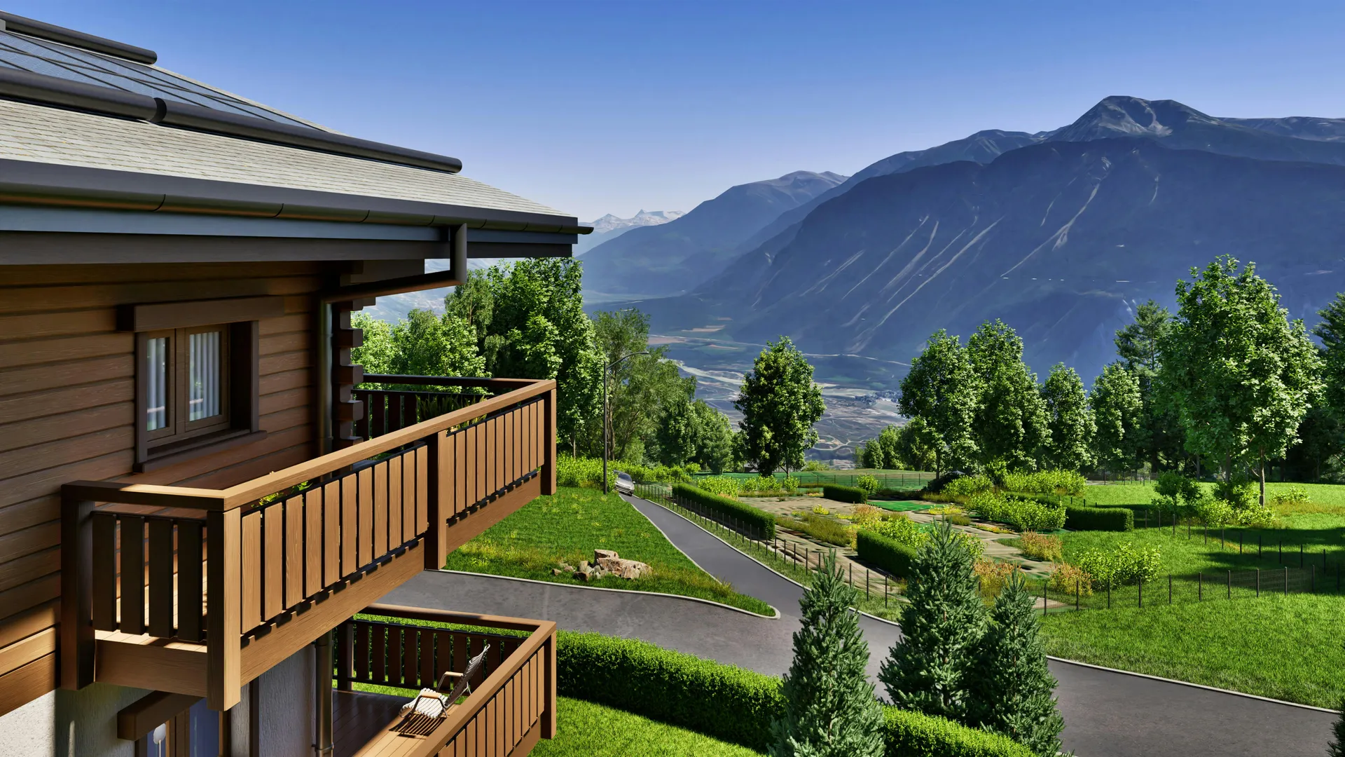 Visualización arquitectónica 3D que pone en valor la calidad de los espacios y el valor de inversión de propiedades de lujo en la montaña.